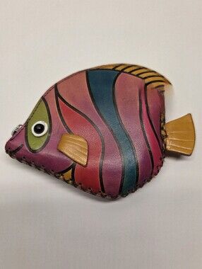 Tropical Fish Wallet Handmade Leather Festival 3D Mini Purse Clutch With Zipper